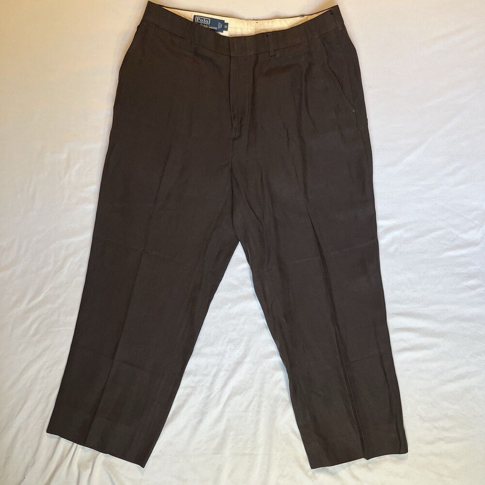 Vintage Polo Ralph Lauren Pants Men 34X27 Brown Linen Silk Relaxed Trousers